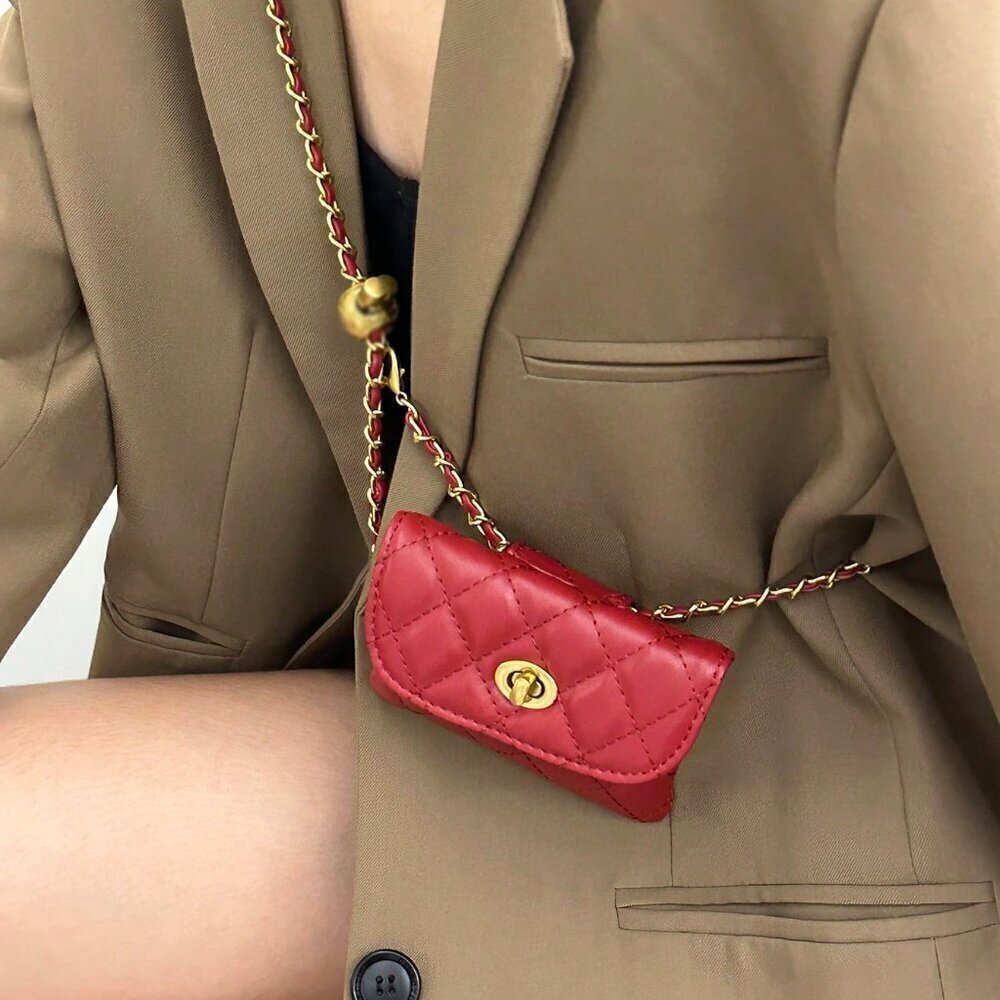 Burgundy Fashionable Women's Faux Diamond Embroidered Chain Mini Shoulder Bag - Picture 3 of 5